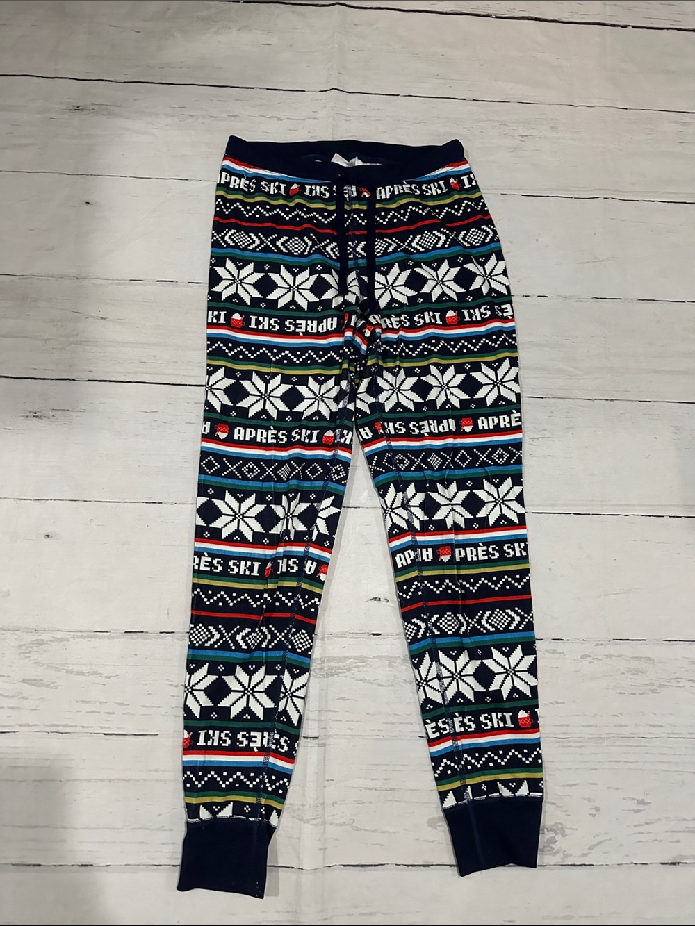 Hanna Andersson Women’s jogger Navy Multi 'Après Ski' Snowflake Pajama medium